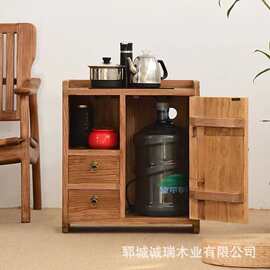 商业实木茶水柜简约现代原木小餐边置物台架新中式家具老榆木角柜