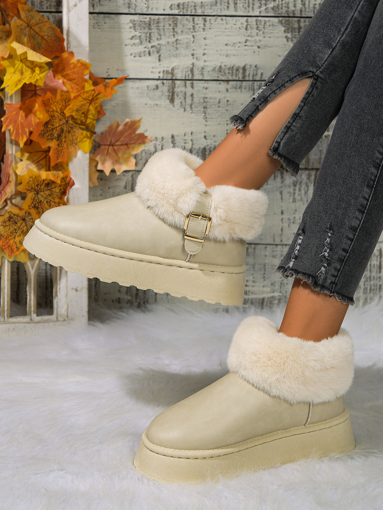 Scarpe da donna stivali da neve con suola spessa donna 2024 inverno nuovo stile caldo più veet ispessito pelle antiscivolo scarpe di cotone_voghion.com