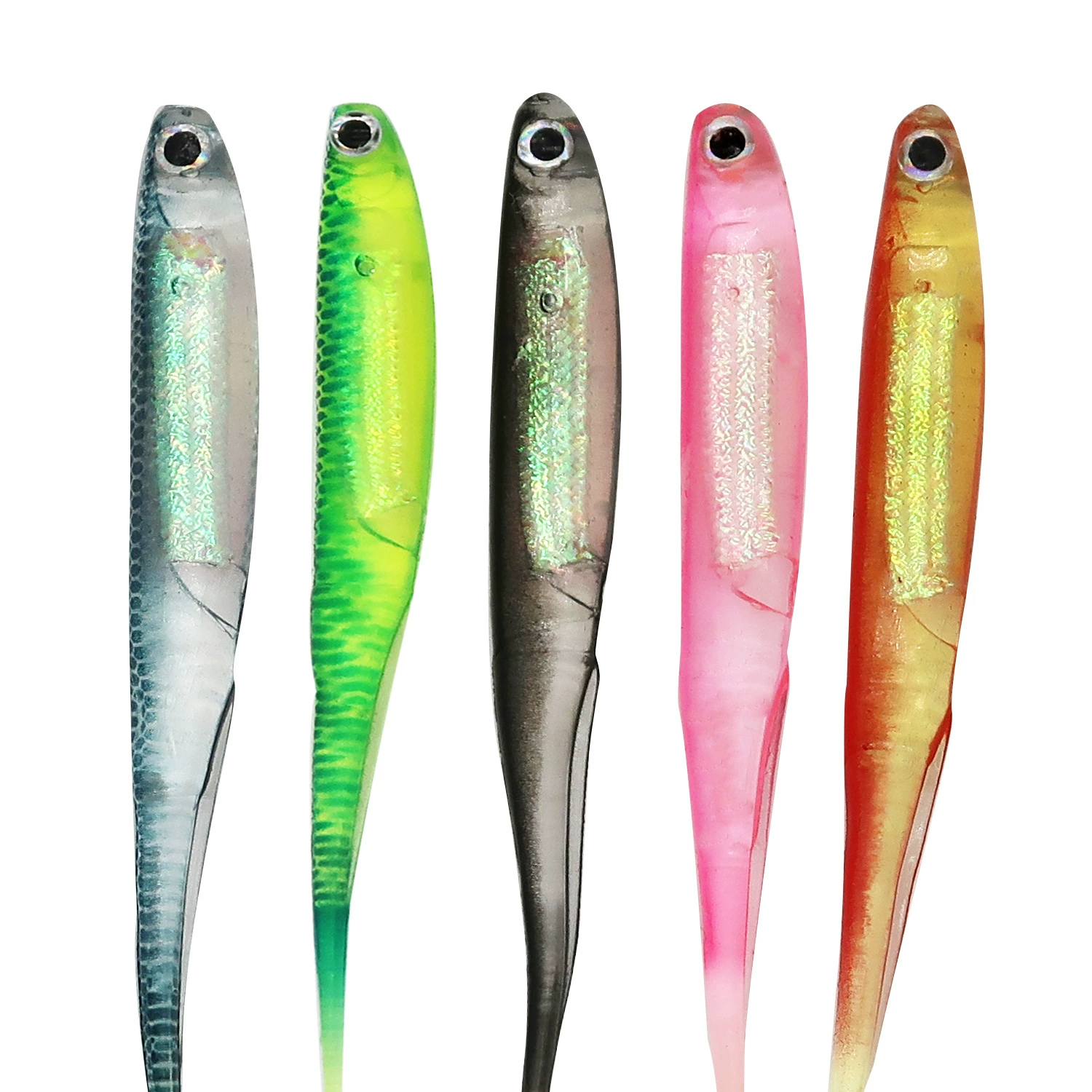 掠鲸人 9cm root fishing lure soft bait five-color pointed tail rainbow fish built-in rainbow tube root fishing blackhead sea bass
