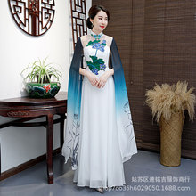 大合唱团礼服中国风显瘦旗袍长款晚装主持礼仪表演走秀演出服大码
