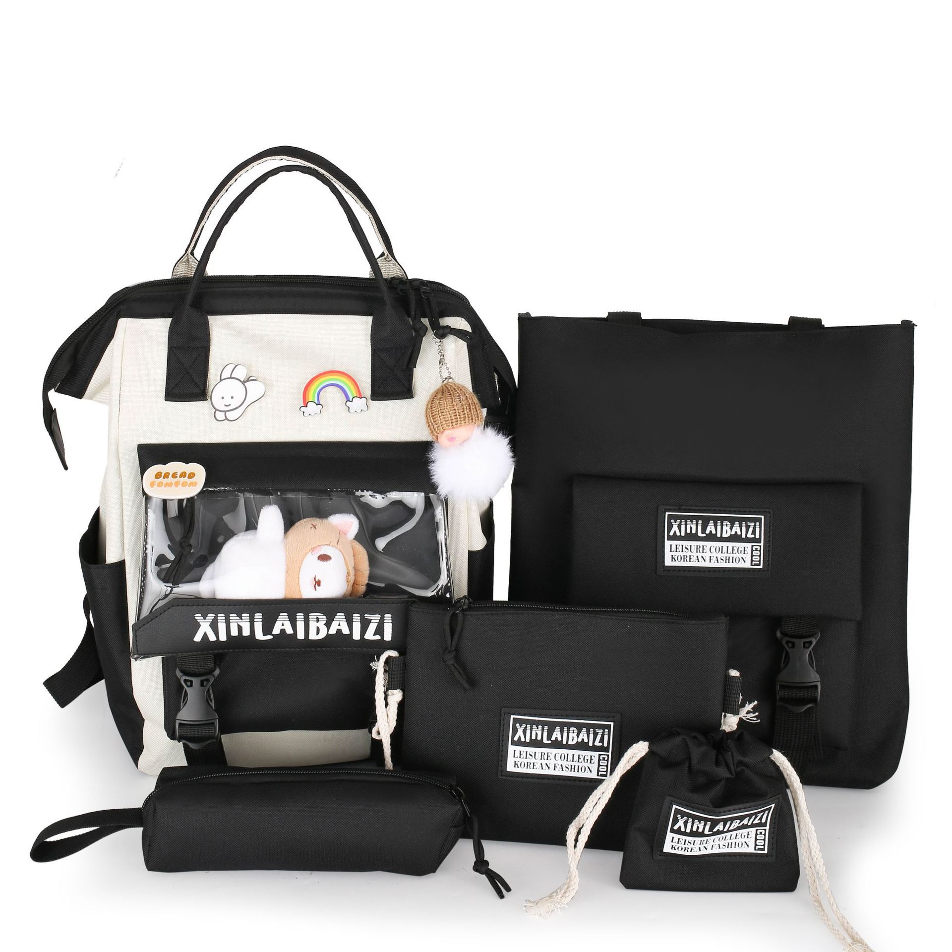 Nuevo juego de nailon de cinco piezas para estudiantes de escuela primaria, mochila ligera y resistente al desgaste de gran capacidad para estudiantes de escuela secundaria al por mayor