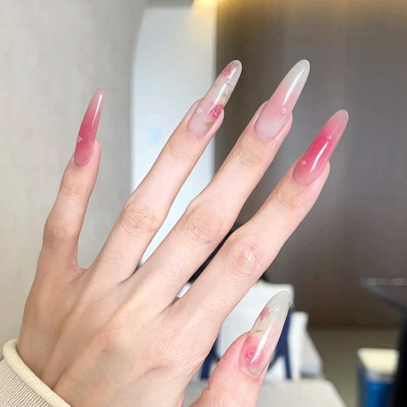 卡通小熊穿戴甲短款小清新浅蓝波点蝴蝶结光疗指甲贴片甜美美甲片|undefined