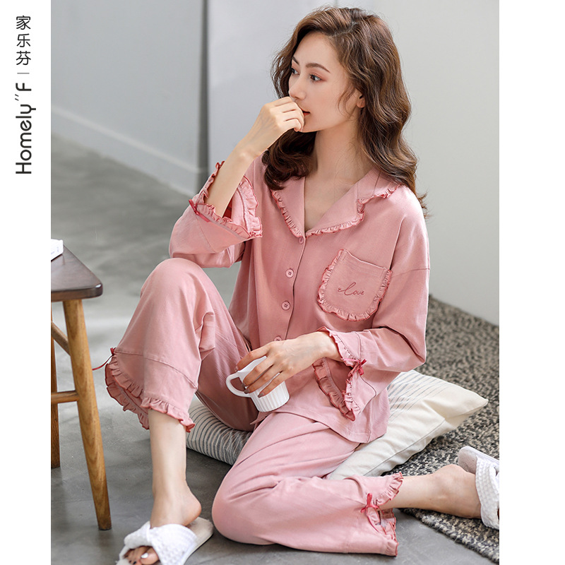 Pijamas mujer primavera y otoño 100% algodón de manga larga ropa para el hogar primavera y verano Delgado japonés lindo dulce