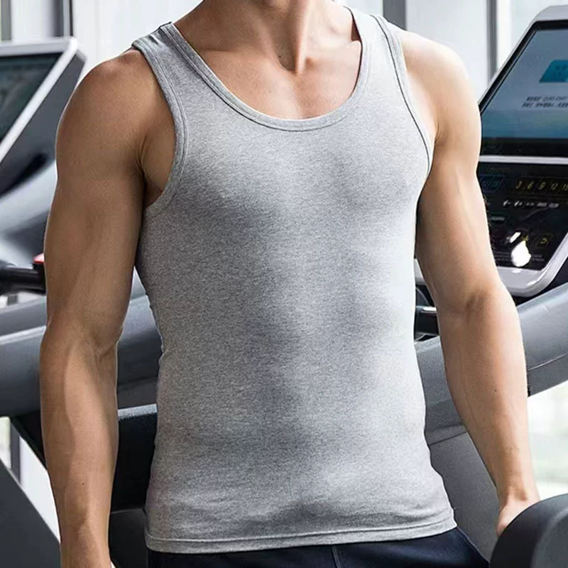 Мужской жилет Мужской из чистого хлопка Молодежная дышащая Спортивная Фитнес-облегающая база без рукавов с бардачками Летняя Мода