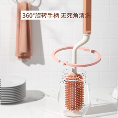 Cross-border new multi-color silicone bottle brush, nipple brush, 360-degree rotating cleaning brush, infant bottle brush set