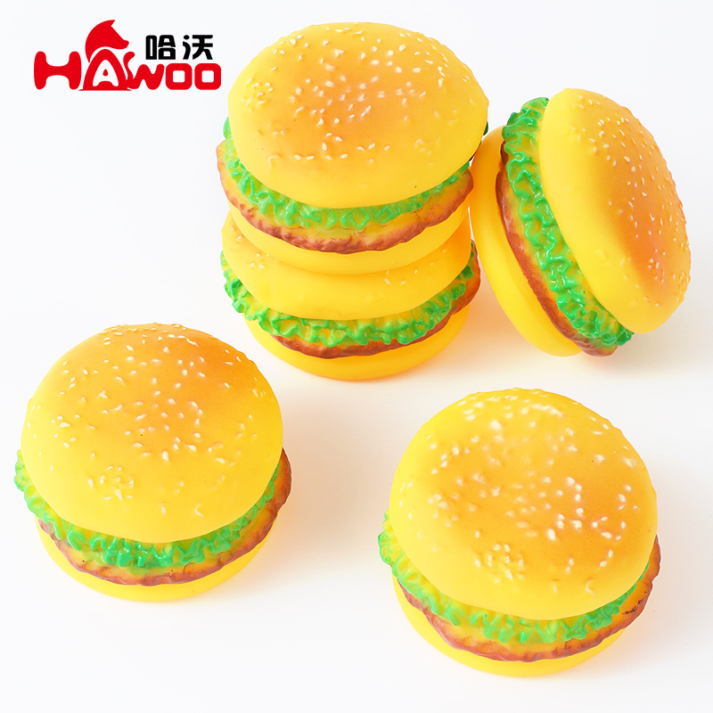 P Amazon recomienda Hawo sonido para mascotas Burger Dog Toy-juguete en forma de Mascota de vinilo Bola de sonido de juguete