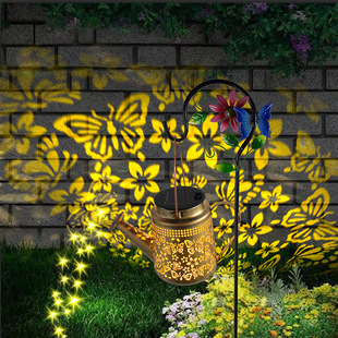 Iron Cut Out Projection Solar Outdoor Waterproof Courtyard Garden Butterfly Water Kettle Lawn Landscape Decorative Lamp