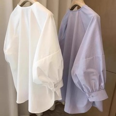 廓形宽松上衣衬衫女2025新款春夏薄款半开圆领七分灯笼袖法式小衫