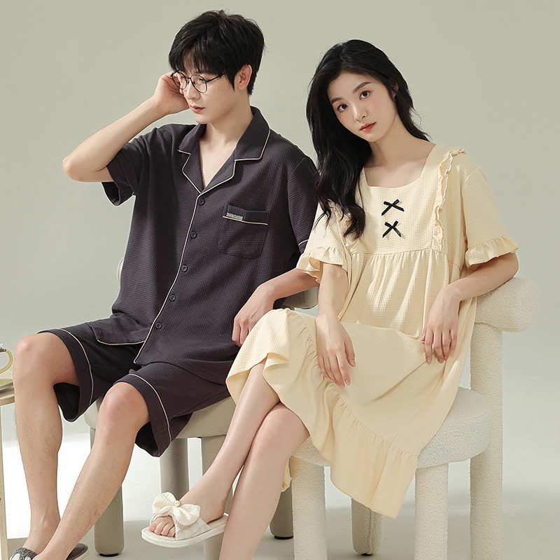 Verano pareja pijamas puro algodón waffle Sling traje camisón de las mujeres casual simple desgaste del hogar los hombres se puede usar fuera
