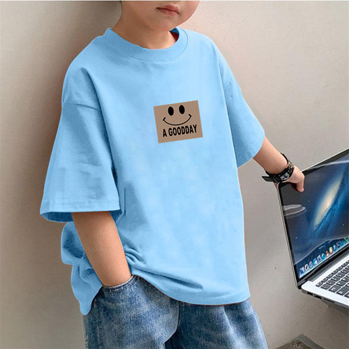2018 Pure Cotton Summer Half-Sleeve Boys and Toddlers Summer Clothing Simple Loose Smiling Face Top T-Shirt for Older Children