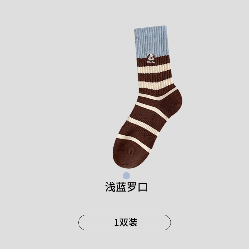 CHEEMY FREE秋冬新款博学狗条纹中筒女袜可爱卡通秋冬保暖百搭袜|undefined