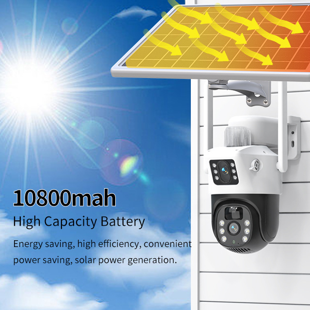 Cámara de Vigilancia Solar de Doble Pantalla 360° de Plástico ABS, Visión Nocturna a Color, para Exteriores
