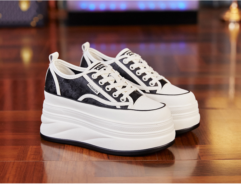 Giày sneaker nữ đế dày độn cao bên trong phong cách bánh xốp — Màu be chi tiết 4