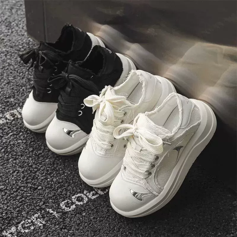 运动休闲情侣鞋小众原创笑脸大头鞋男女同款夏厚底增高减震帆布鞋