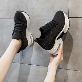 内增高女鞋2023夏季透气镂空网面系带圆头厚底运动小白鞋增高8cm