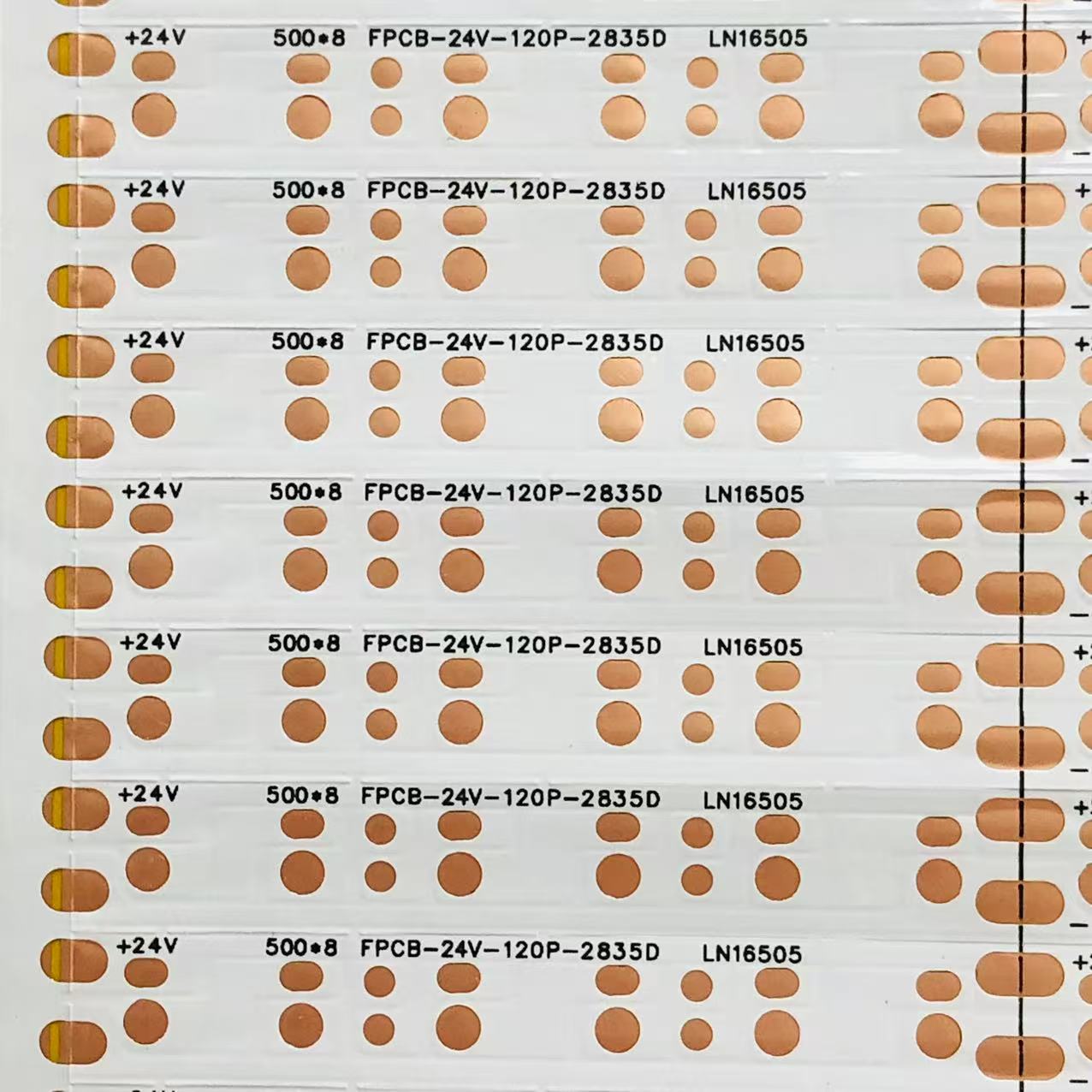 FPC柔性线路板2835 24V 120D 500*8mm 6D2R 双面工艺单面板 正膜