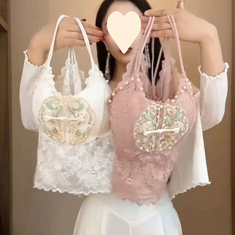 Тяжелый кружевной жилет с бисером на спине, весенне-летний новый стиль, базовый китайский стиль, вышивка, модный сексуальный топ на бретельках, нижнее белье