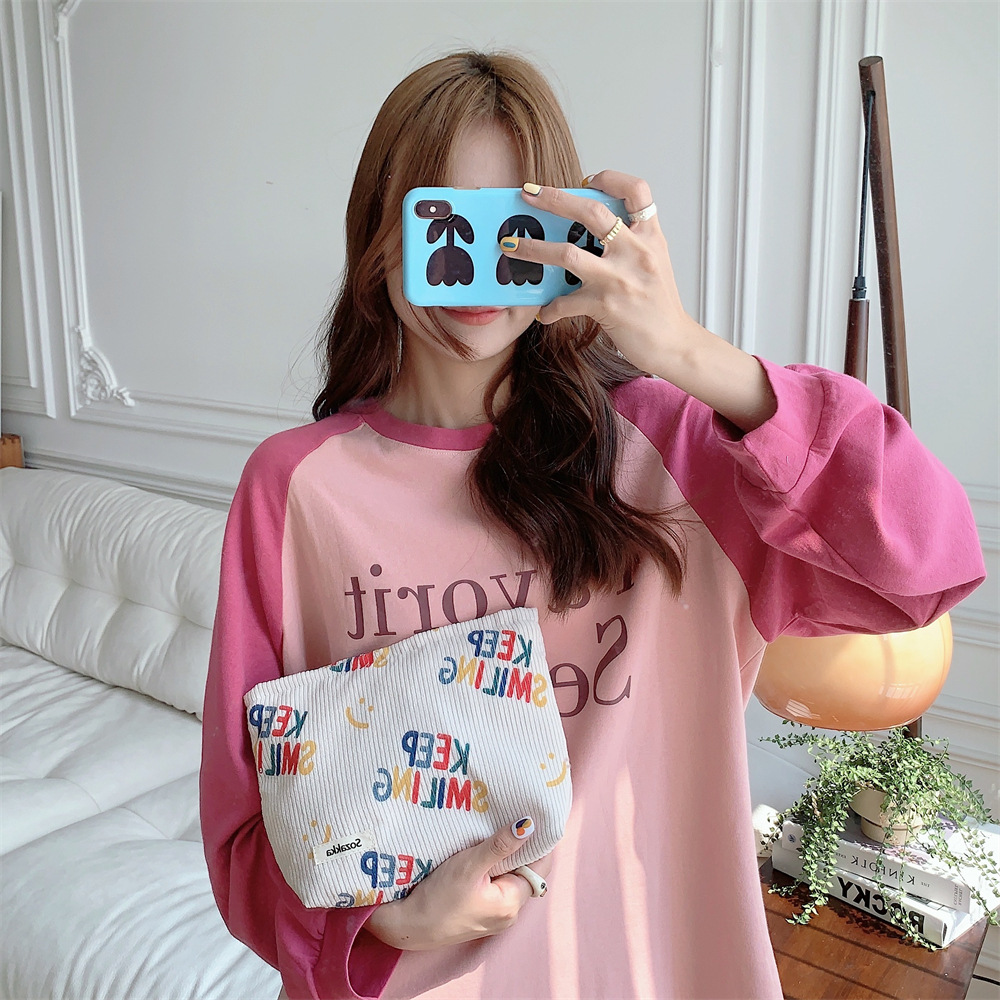 38181 New 2023 Corduroy cosmetic Bag, Letter smiley face storage, washroom clutch, Mobile phone wallet, Pen case undefined