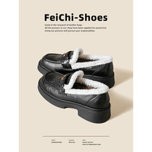 英伦风加绒乐福鞋女厚底2025新款冬季复古一脚蹬毛绒加厚保暖皮鞋