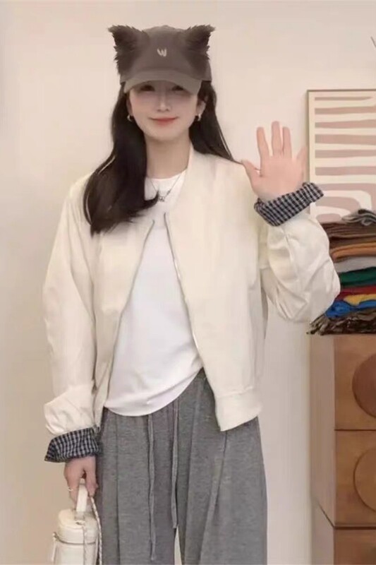 短款袖口拼接棒球服外套女2025春季新款韩版时尚休闲气质夹克上衣|undefined