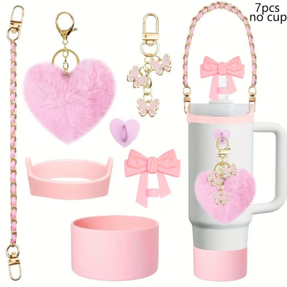 Accesorios de taza Stanley colgante de cuerda de mano flor de silicona gorra de paja de peluche colgante de taza cadena de taza de color cubierta de taza