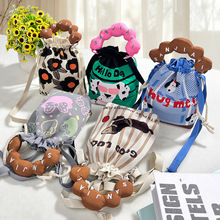 编织提花包包斜挎包女抽绳束口袋卡通针织毛线飞织迷你百搭手机包