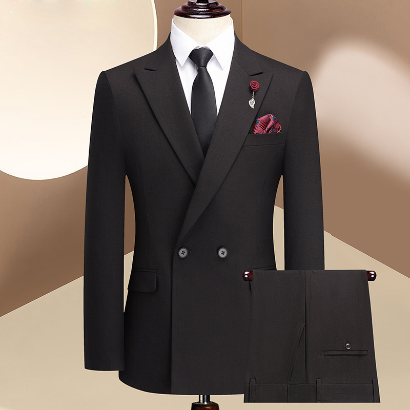 Autumn New Double-Breasted Suit Suit Black Business Formal Wear Men's Groom and Best Man Wedding Dress Suit Outer