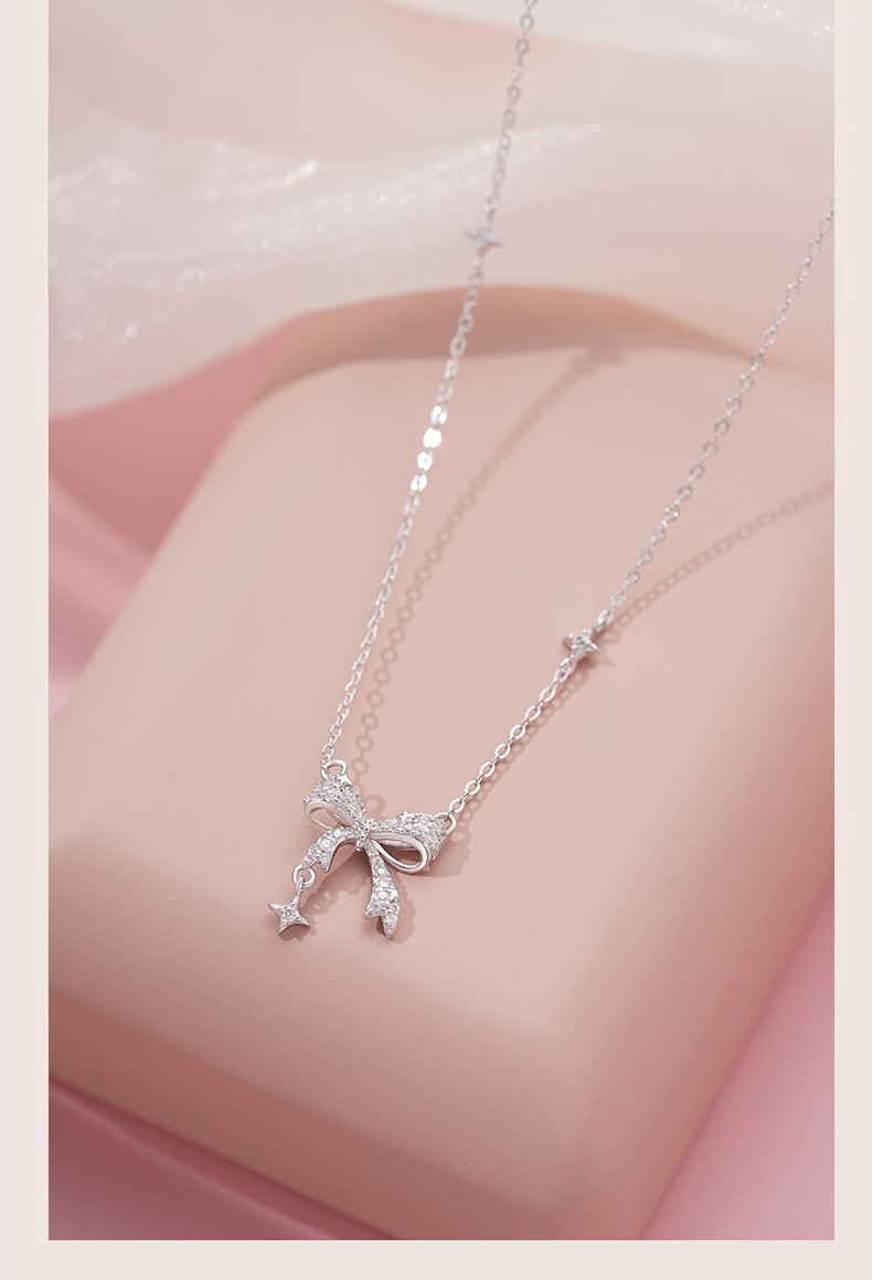 Ganjia S999 Original Collar De Circonita De Lazo Dulce De Plata Pura Para  Novia En El, image size:790x1160