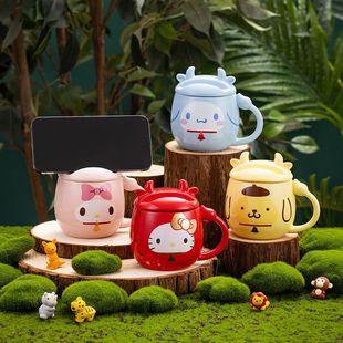 Hellokitty Stand Cup Ceramic Mug Cute Elf Water Cup with Lid Design Cup for Kidsren