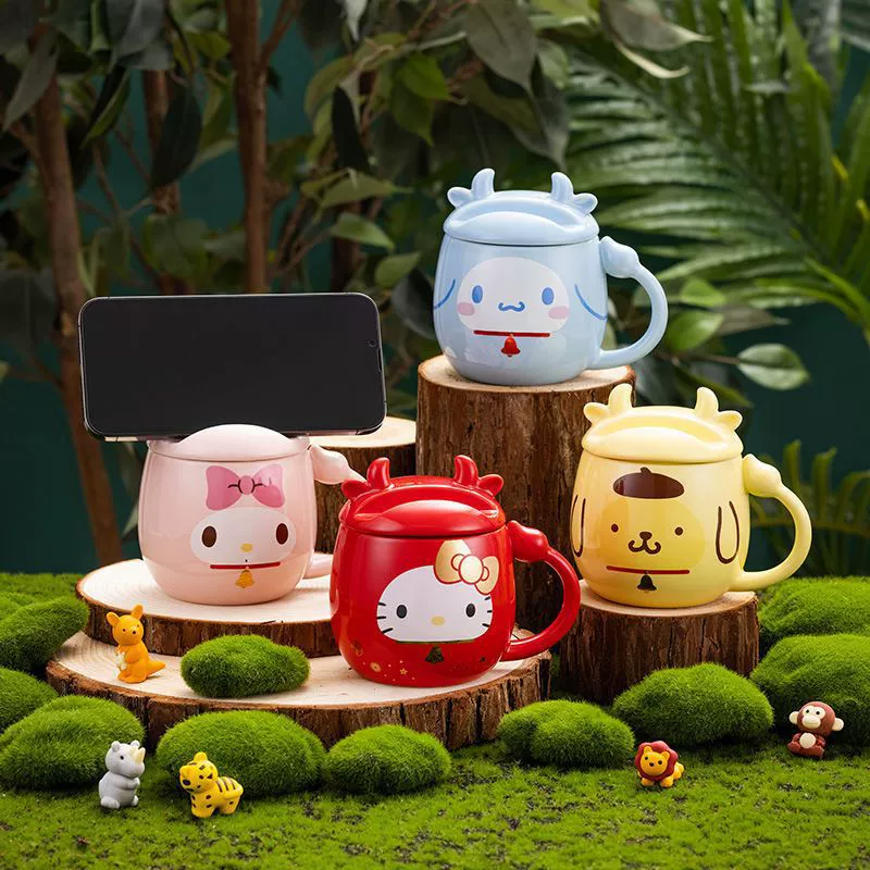 Керамическая кружка Hello Kitty с подставкой, милая чашка для воды с эльфом и крышкой, дизайнерская чашка для детей