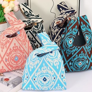 Xinjiang Ethnic Style Knitted Handbag Adelais Pattern Knitted Handbag Ethnic Style Cross-Border Tote Bag