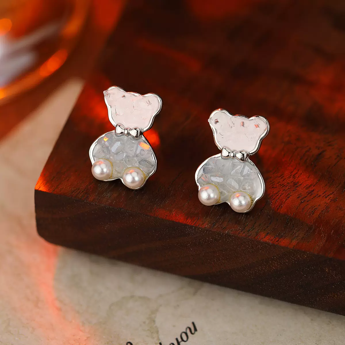 威德妮 925银针爆款甜美少女心小熊满钻爱心高级感耳钉LAEH-0007