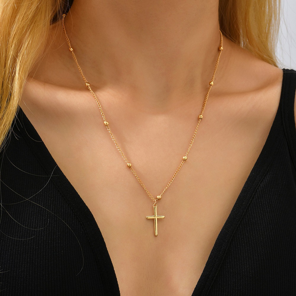 Europäisch-amerikanischer Bestseller: Schlichte, glänzende Kreuzkette für Damen, zweifarbig in Gold und Silber, einzigartig_voghion.com
