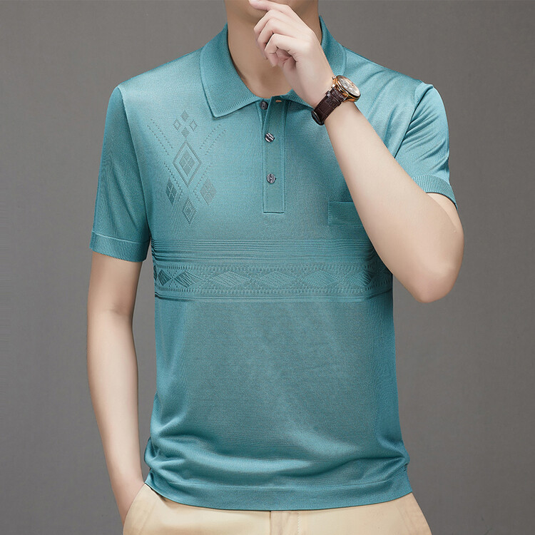 Verano nuevo estilo suéter de color sólido suelta camisa de papá de mediana edad delgada manga corta casual hombres solapa camiseta polo