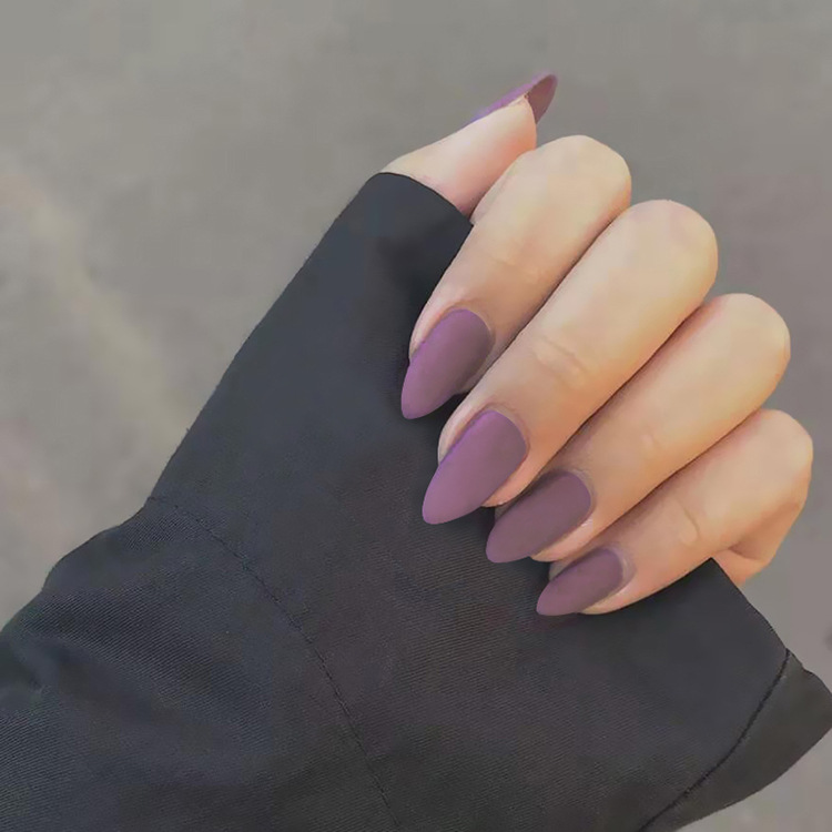 Uñas de uñas de color sólido, uñas largas puntiagudas, uñas de uñas mate mate, parches de uñas falsas, productos terminados al por mayor image 10