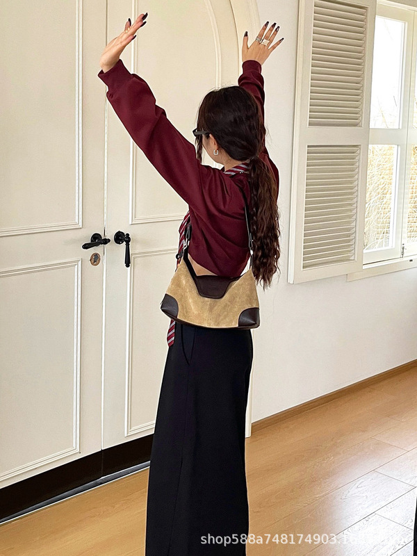 磨砂真皮腋下包饺子包女高级感时尚通勤单肩包麂皮绒斜挎包托特包|undefined