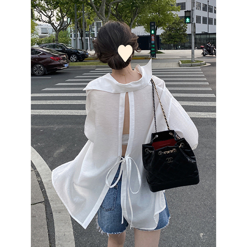 Back Killer White Shirt Design Sense Sun-protective Shirt Women's Mimic Loose Lazy Style White Shirt