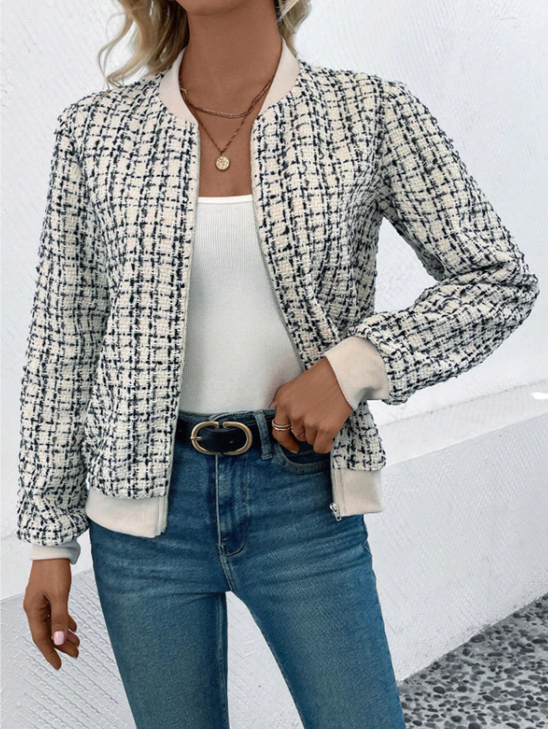 Damenbekleidung, neue Herbst-Langarm-Reißverschluss-verzierte Strickjacke, bedruckte Jacke, kleine Jacke_voghion.com