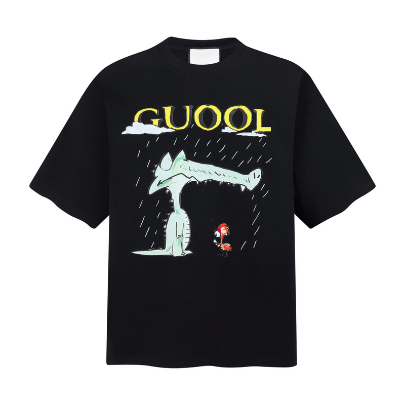 Correct Version of 25 Years Spring and Summer New Printed Cartoon Crocodile g Family Short-Sleeved Round Neck Loose High Version for Men and Women