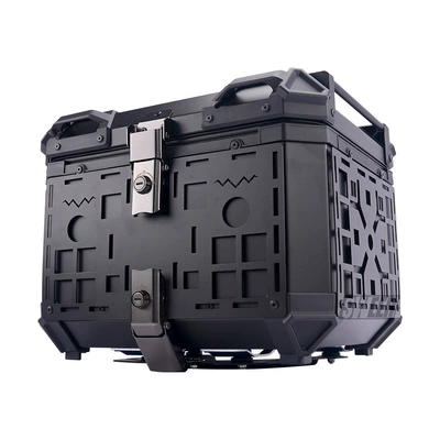 New 45L motorcycle aluminum alloy three-sided embossed tail box No. 9 calf rear tail box electric car large trunk (Motorcycle trunk) - 45l-fixedall-black-armor-series