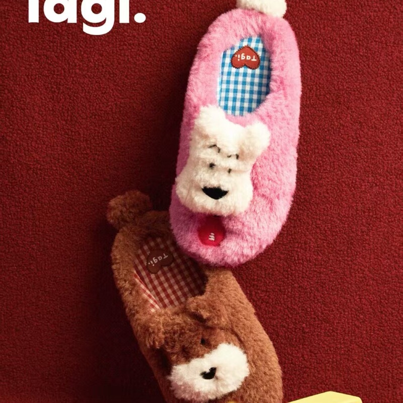 Tagi【Haha Popcorn】Home Indoor Winter Warm Plush Slippers Cartoon Cute Puppy Cotton Slippers