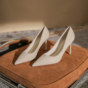 8811 Pointed Toe High Heels Women's Stiletto 2025 Spring New Suede Fashion Korean Style Commuting Shoes