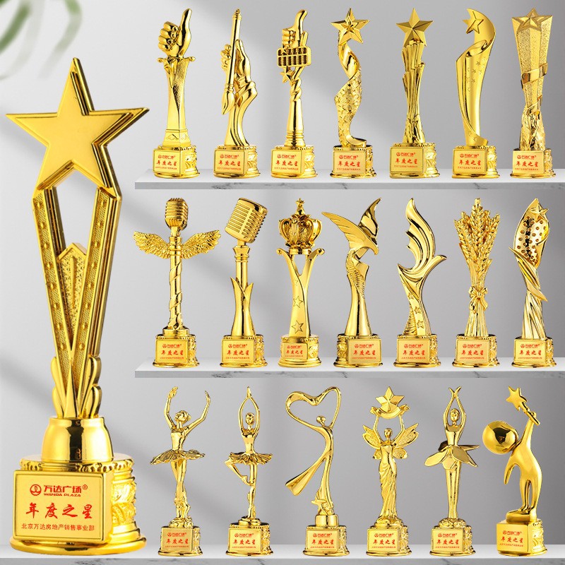 Trofeo de cristal personalizado con estrella de cinco puntas y gesto de pulgar hacia arriba, hecho de metal y resina, para danza, empleado destacado, reunión anual, premio de honor.