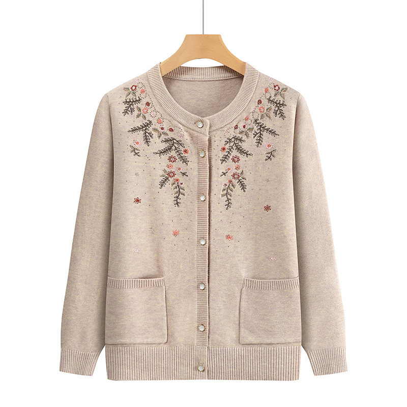 Middle-aged Mother's Autumn and Winter Knitted Cardigan Old Lady's Sweater Round Neck Printed Loose Casual Comfortable Women's Sweater Middle-aged Mother's Autumn and Winter Knitted Cardigan Old Lady's Sweater Round Neck Printed Loose Casual Comfortable Women's Sweater
