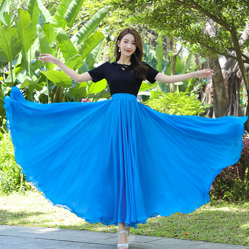 720-degree double-layer chiffon classical dance folk dance skirt, dancing long skirt, square dance training Xinjiang dance skirt