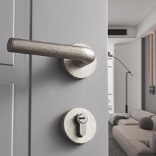 复古银门锁室内门把手卧室房门锁磁吸锁体极简静音中古门把手通用