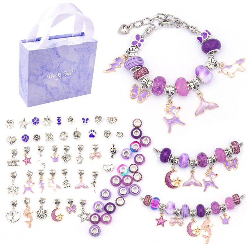 Amazon's New Dazzling Colorful Crystal Beaded Bracelet Diy Children's Jewelry Unicorn Cute Gift Box Set