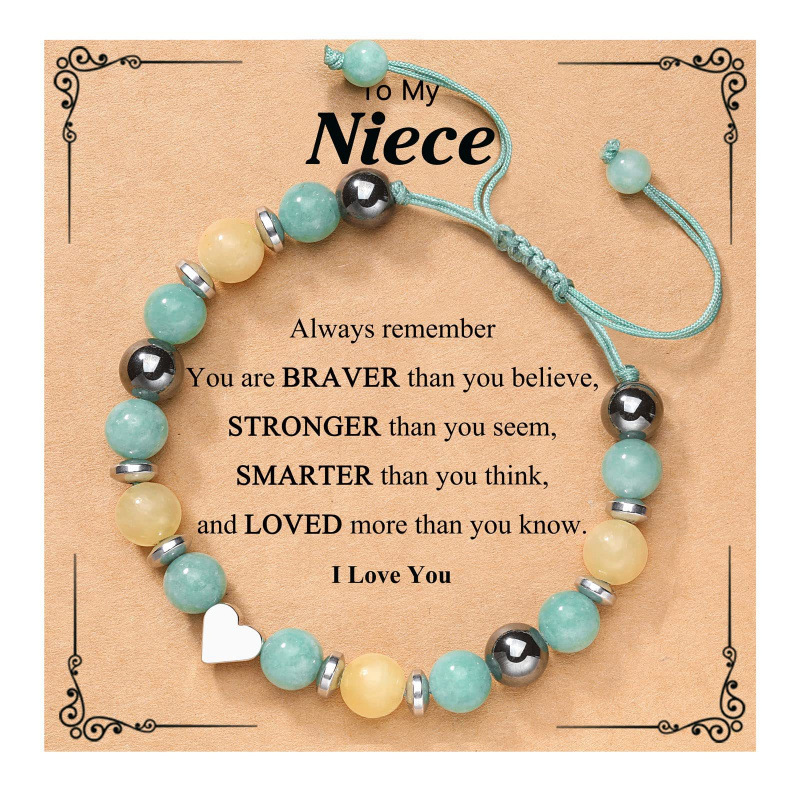 Graduation Season Gift Adjustable Handmade Pink Zebra Heart Bracelet Blue and Yellow Gemstone Triple Protection Magnetic Bracelet