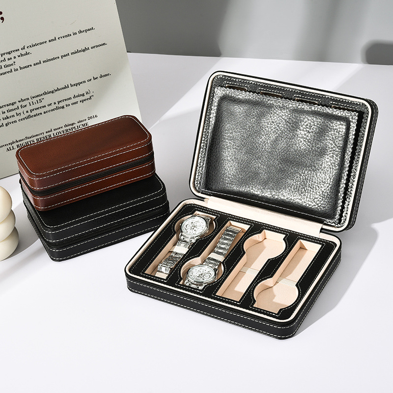 新款多位机械手表展示包装盒PU皮革拉链高端手表包旅行腕表收纳盒