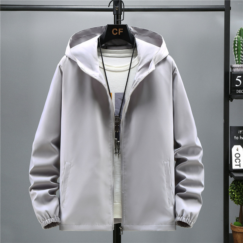Men's spring and autumn Korean style jacket youth fashion casual hooded solid color coat sample customized printed logo